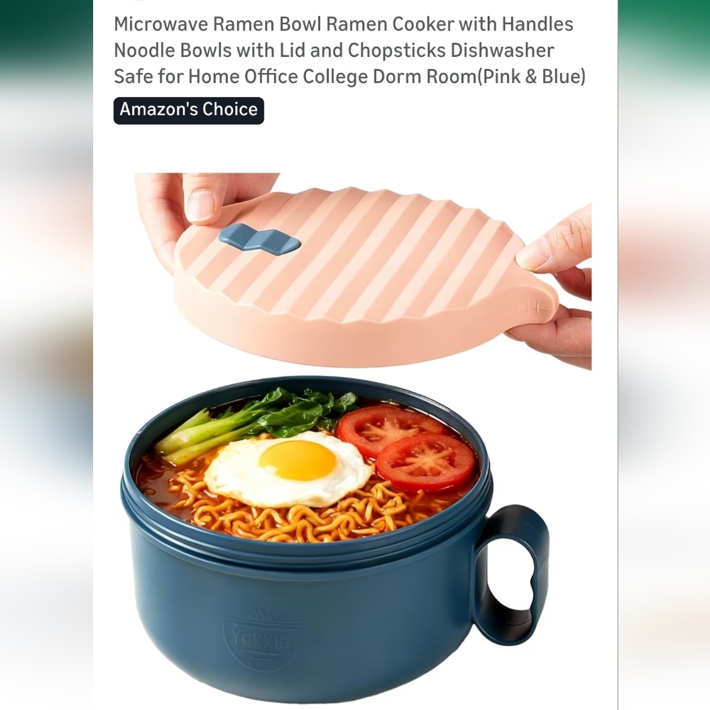 Microwave Ramen Bowl Cooker with Lid and Chopsticks - Pink and Blue